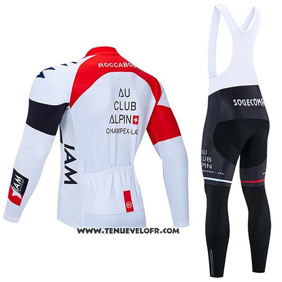 2020 Maillot Ciclismo IAM Blanc Rouge Noir Manches Longues et Cuissard