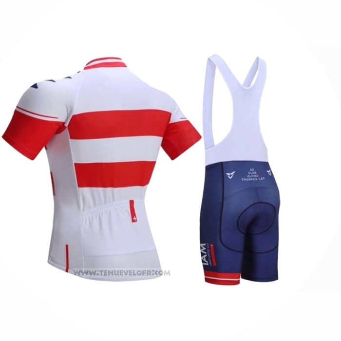 2023 Maillot Cyclisme IAM Blanc Rouge Bleu Manches Courtes et Cuissard