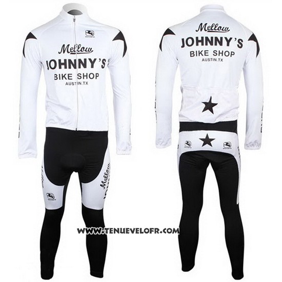 2010 Maillot Ciclismo Johnnys Noir et Blanc Manches Longues et Cuissard