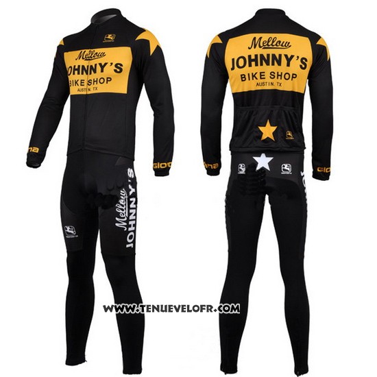 2010 Maillot Ciclismo Johnnys Noir et Jaune Manches Longues et Cuissard