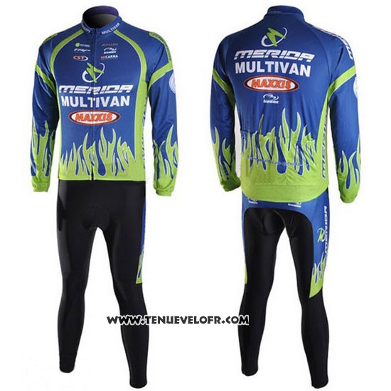 2010 Maillot Ciclismo Merida Bleu et Vert Manches Longues et Cuissard