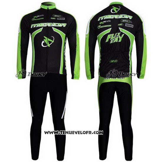 2011 Maillot Ciclismo Merida Noir et Vert Manches Longues et Cuissard