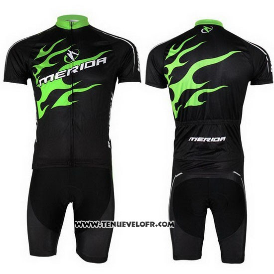 2013 Maillot Ciclismo Merida Noir et Vert Manches Courtes et Cuissard