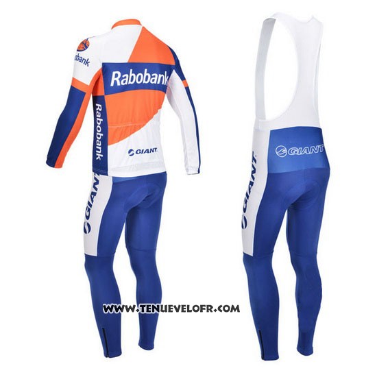 2013 Maillot Ciclismo Rabobank Bleu et Blanc Manches Longues et Cuissard