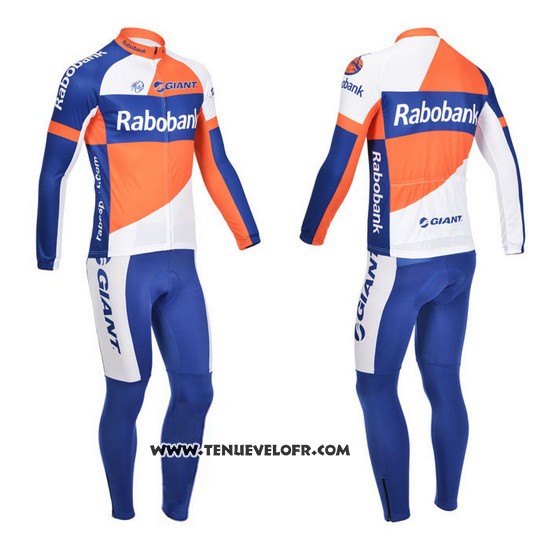 2013 Maillot Ciclismo Rabobank Bleu et Blanc Manches Longues et Cuissard