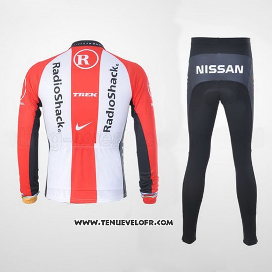 2011 Maillot Ciclismo Radioshack Blanc et Rouge Manches Longues et Cuissard