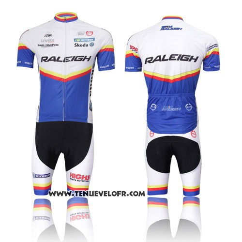 2012 Maillot Ciclismo Raleigh Bleu et Blanc Manches Courtes et Cuissard