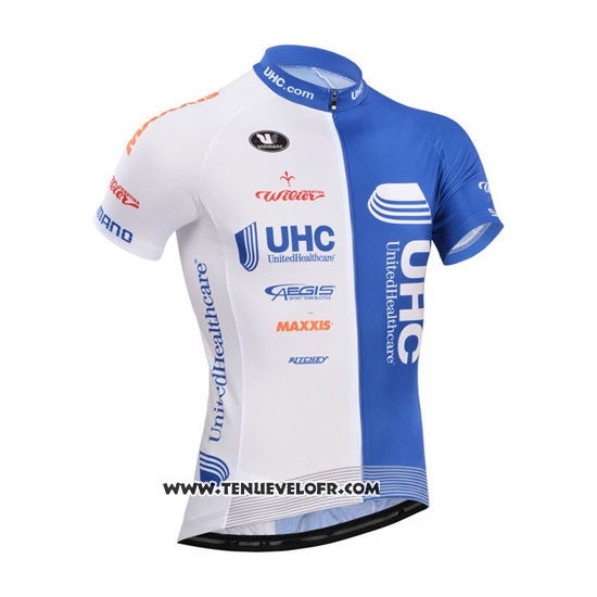 2014 Maillot Ciclismo UHC Blanc et Azur Manches Courtes et Cuissard