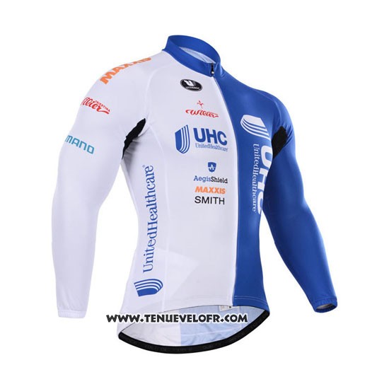 2015 Maillot Ciclismo UHC Blanc et Azur Manches Longues et Cuissard