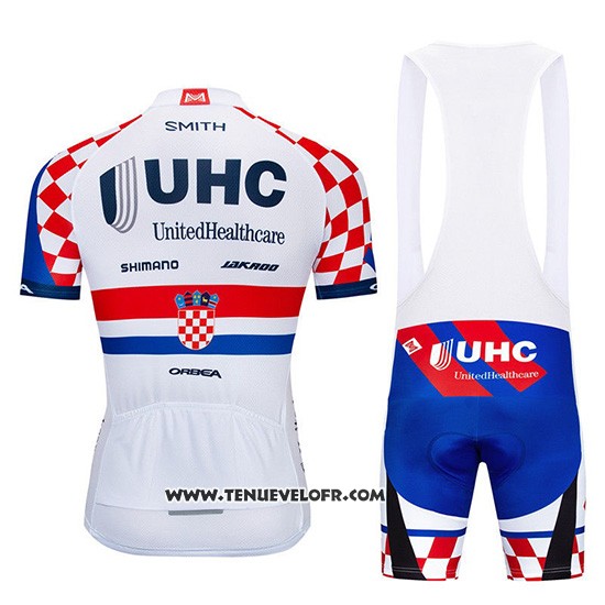 2019 Maillot Ciclismo UHC Blanc Rouge Bleu Manches Courtes et Cuissard
