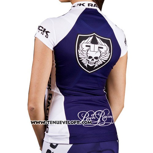 2016 Maillot Ciclismo Femme Racing Blanc et Bleu Manches Courtes et Cuissard