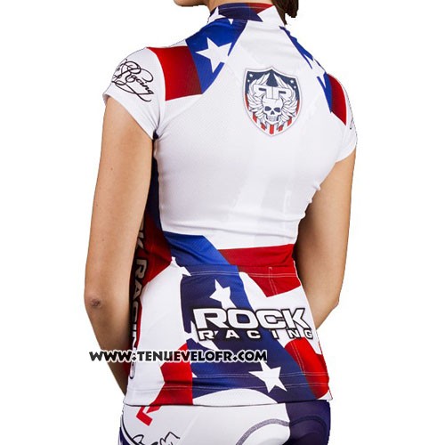 2016 Maillot Ciclismo Rock Racing Blanc et Bleu Manches Courtes et Cuissard