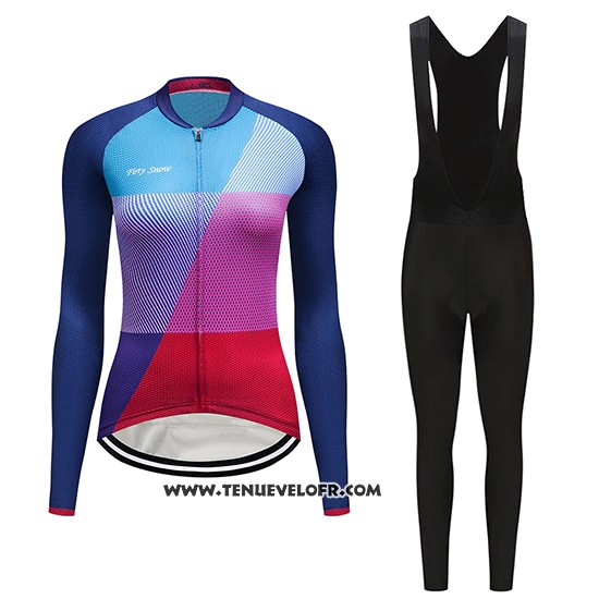 2019 Maillot Ciclismo Femme Dirty Snow Bleu Rouge Violet Manches Longues et Cuissard
