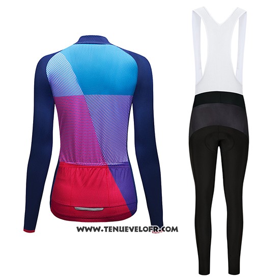 2019 Maillot Ciclismo Femme Dirty Snow Bleu Rouge Violet Manches Longues et Cuissard