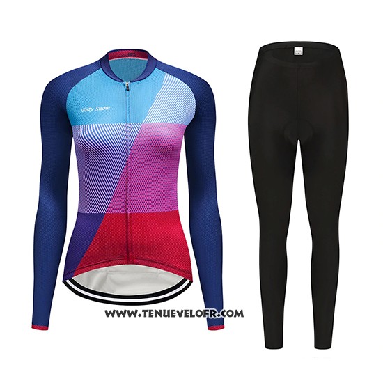 2019 Maillot Ciclismo Femme Dirty Snow Bleu Rouge Violet Manches Longues et Cuissard