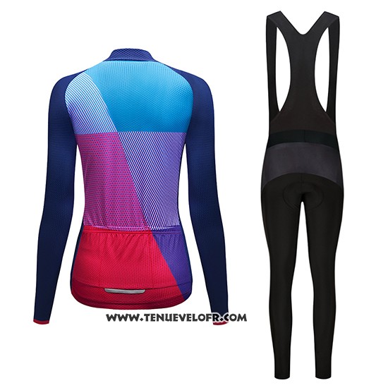 2019 Maillot Ciclismo Femme Dirty Snow Bleu Rouge Violet Manches Longues et Cuissard