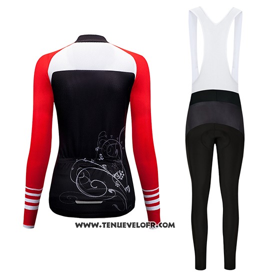 2019 Maillot Ciclismo Femme Dirty Snow Rouge Blanc Noir Manches Longues et Cuissard