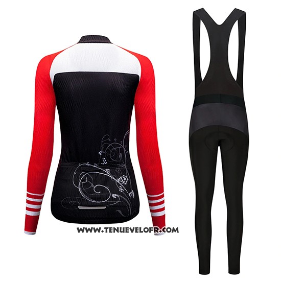 2019 Maillot Ciclismo Femme Dirty Snow Rouge Blanc Noir Manches Longues et Cuissard