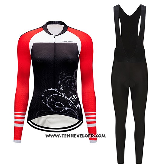 2019 Maillot Ciclismo Femme Dirty Snow Rouge Blanc Noir Manches Longues et Cuissard