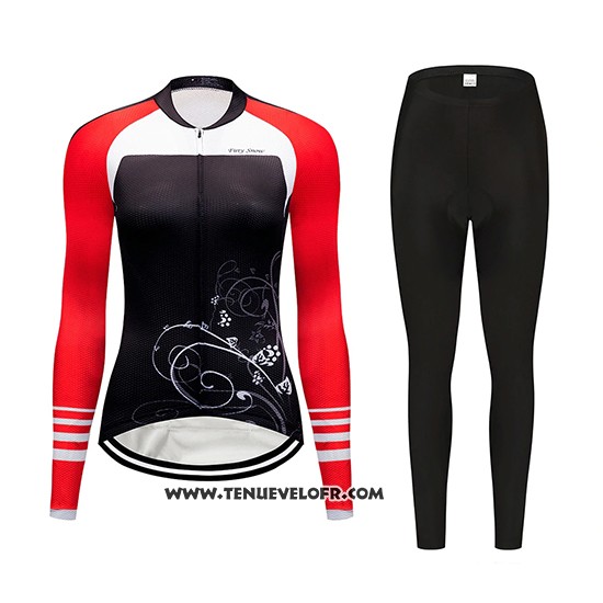 2019 Maillot Ciclismo Femme Dirty Snow Rouge Blanc Noir Manches Longues et Cuissard