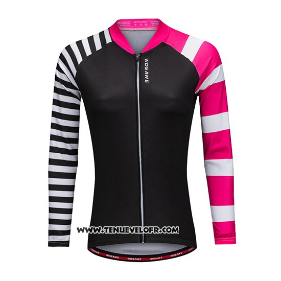 2019 Maillot Ciclismo Femme Wosawe Noir Blanc Rose Manches Longues et Cuissard