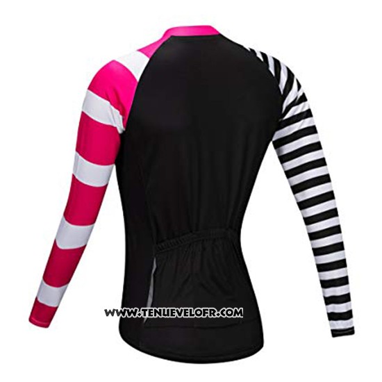 2019 Maillot Ciclismo Femme Wosawe Noir Blanc Rose Manches Longues et Cuissard