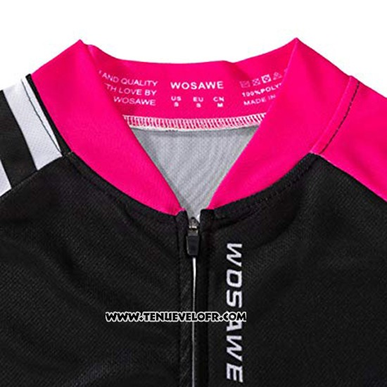 2019 Maillot Ciclismo Femme Wosawe Noir Blanc Rose Manches Longues et Cuissard