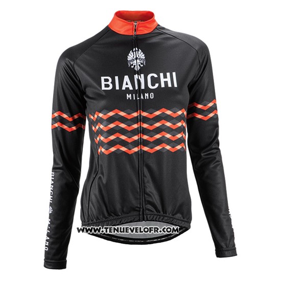 2016 Maillot Ciclismo Femme Bianchi Noir et Orange Manches Longues et Cuissard