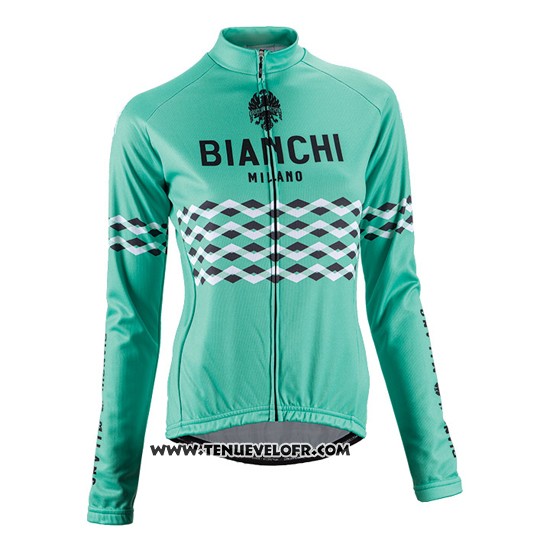 2016 Maillot Ciclismo Femme Bianchi Noir et Vert Manches Longues et Cuissard