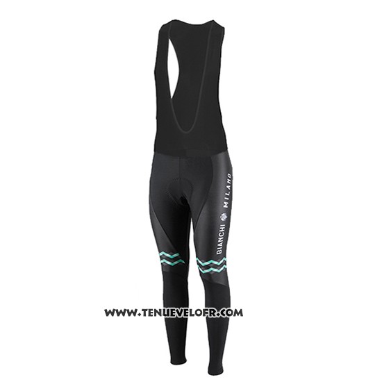 2016 Maillot Ciclismo Femme Bianchi Noir et Vert Manches Longues et Cuissard