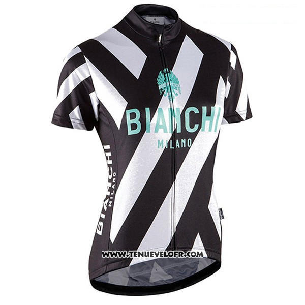 2017 Maillot Ciclismo Femme Bianchi Noir et Blanc Manches Courtes et Cuissard