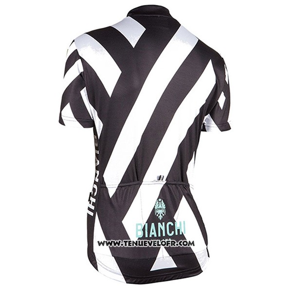 2017 Maillot Ciclismo Femme Bianchi Noir et Blanc Manches Courtes et Cuissard