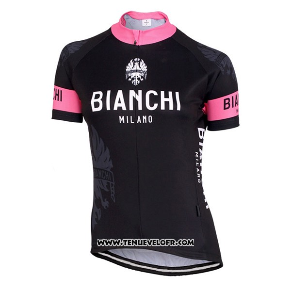 2017 Maillot Ciclismo Femme Bianchi Noir et Rose Manches Courtes et Cuissard