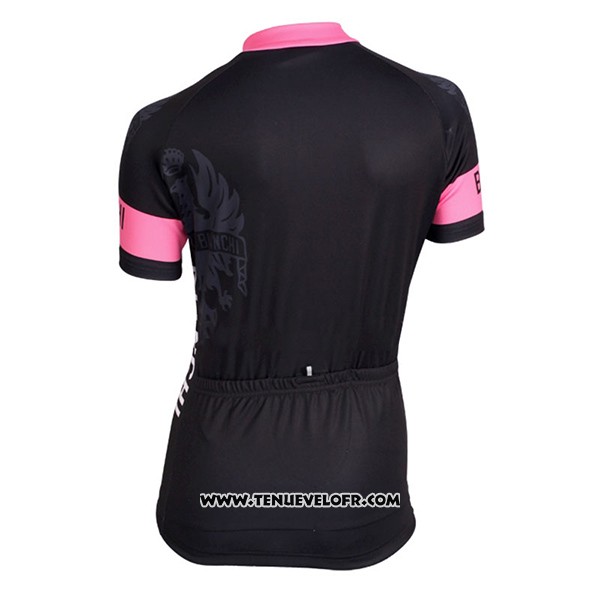 2017 Maillot Ciclismo Femme Bianchi Noir et Rose Manches Courtes et Cuissard