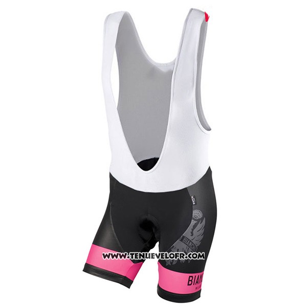 2017 Maillot Ciclismo Femme Bianchi Noir et Rose Manches Courtes et Cuissard