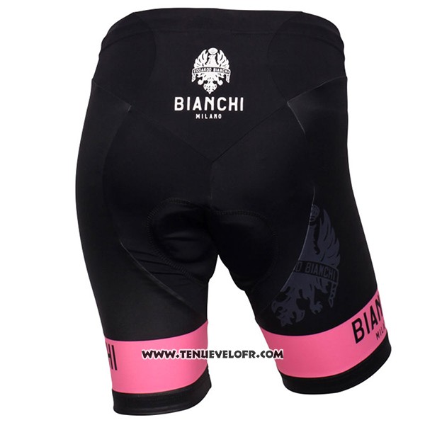 2017 Maillot Ciclismo Femme Bianchi Noir et Rose Manches Courtes et Cuissard