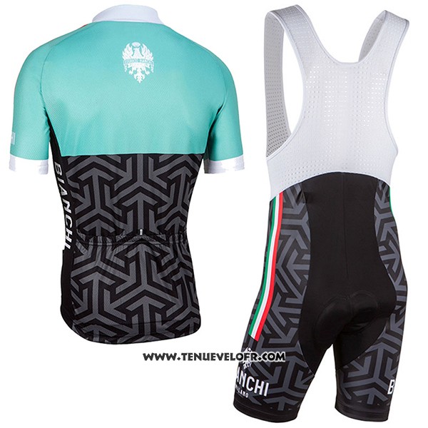 2017 Maillot Ciclismo Femme Bianchi Noir et Vert Manches Courtes et Cuissard