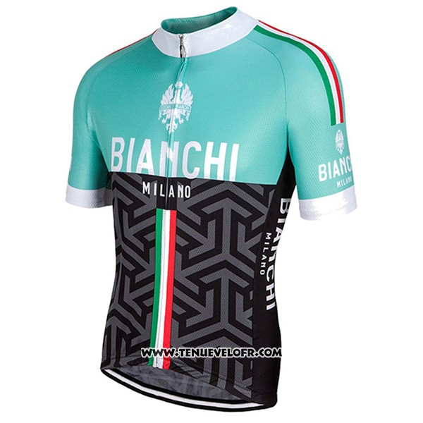 2017 Maillot Ciclismo Femme Bianchi Noir et Vert Manches Courtes et Cuissard
