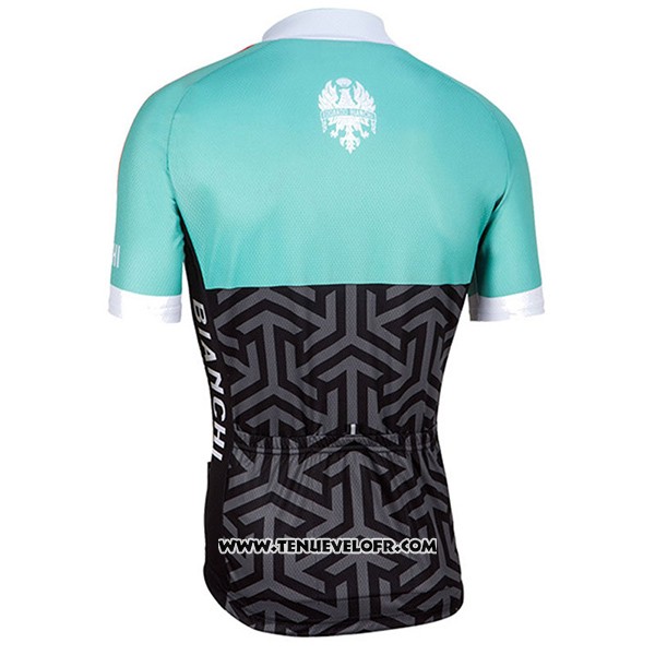 2017 Maillot Ciclismo Femme Bianchi Noir et Vert Manches Courtes et Cuissard