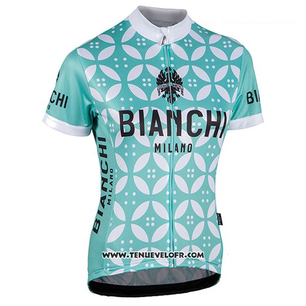 2017 Maillot Ciclismo Femme Bianchi Vert et Blanc Manches Courtes et Cuissard
