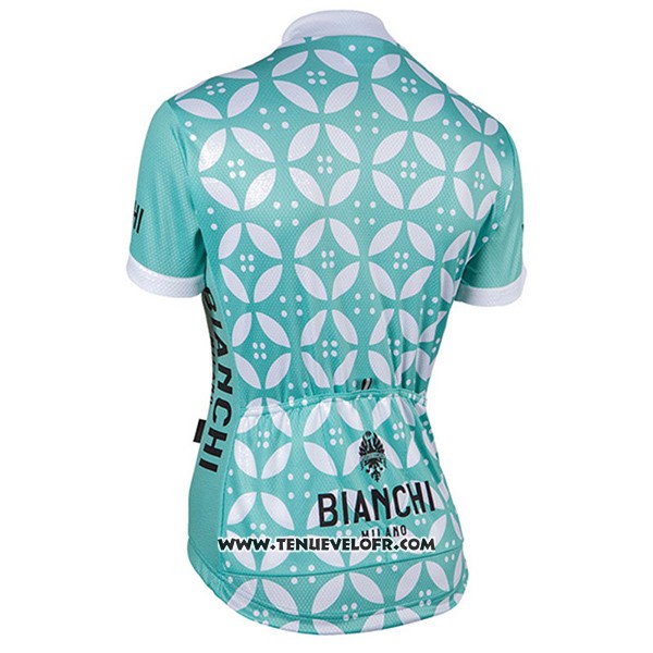 2017 Maillot Ciclismo Femme Bianchi Vert et Blanc Manches Courtes et Cuissard
