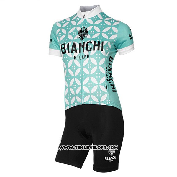 2017 Maillot Ciclismo Femme Bianchi Vert et Blanc Manches Courtes et Cuissard