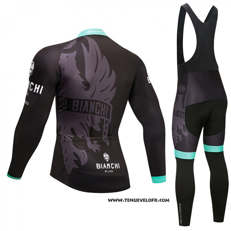2018 Maillot Ciclismo Bianchi Noir et Bleu Manches Longues et Cuissard