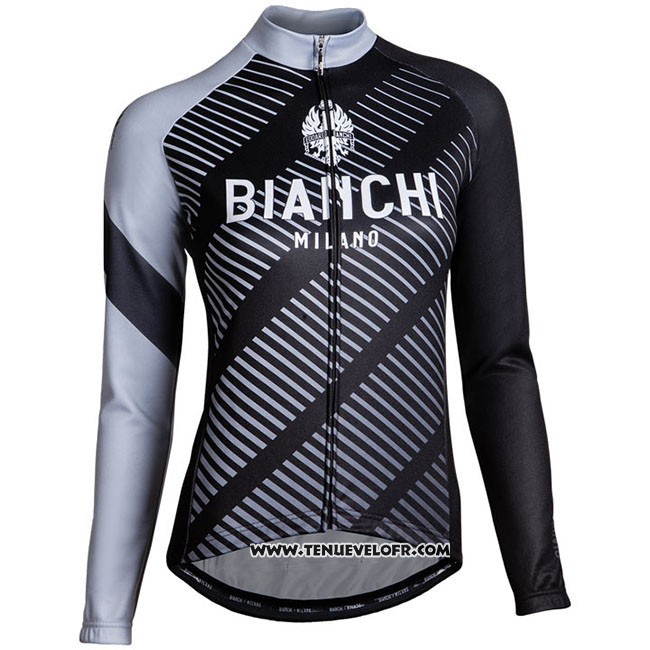 Maillot Ciclismo Femme Bianchi Milano Catria Noir Gris Manches Longues et Cuissard