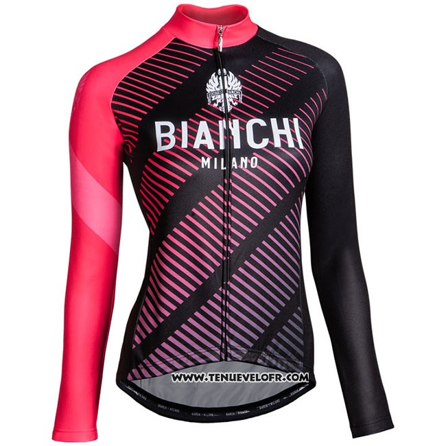 Maillot Ciclismo Femme Bianchi Milano Catria Noir Rose Manches Longues et Cuissard