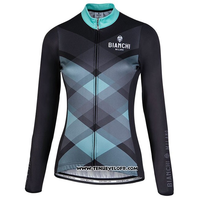 Maillot Ciclismo Femme Bianchi Milano Cornedo Noir Bleu Manches Longues et Cuissard