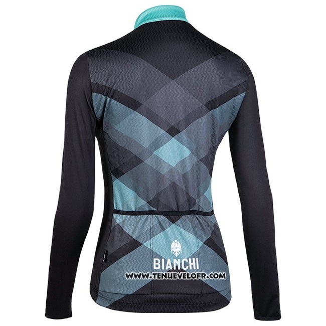 Maillot Ciclismo Femme Bianchi Milano Cornedo Noir Bleu Manches Longues et Cuissard