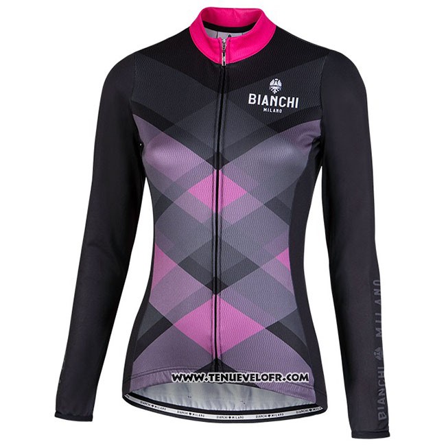 Maillot Ciclismo Femme Bianchi Milano Cornedo Noir Rose Manches Longues et Cuissard