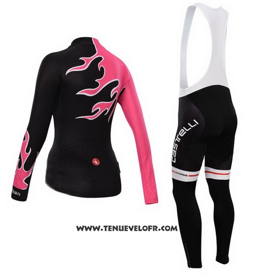 2014 Maillot Ciclismo Femme Castelli Rouge et Noir Manches Longues et Cuissard