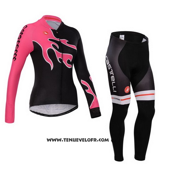 2014 Maillot Ciclismo Femme Castelli Rouge et Noir Manches Longues et Cuissard